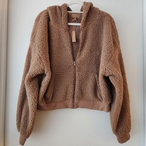 NWT SKIMS Sherpa Teddy Crop Tan Jacket Size 2x